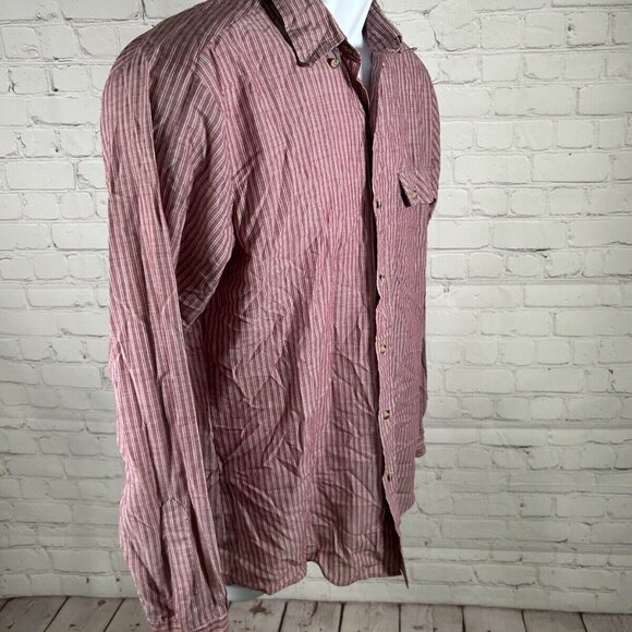 VTG Levi’s Brick Red White Striped Lightweight Long Sleeve Button Up Shirt M - Picture 2 of 8